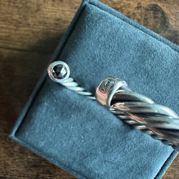 David Yurman Cable Cuff Bracelet w/ Sterling Silver & Black Diamonds - Medium - Picture 13 of 16